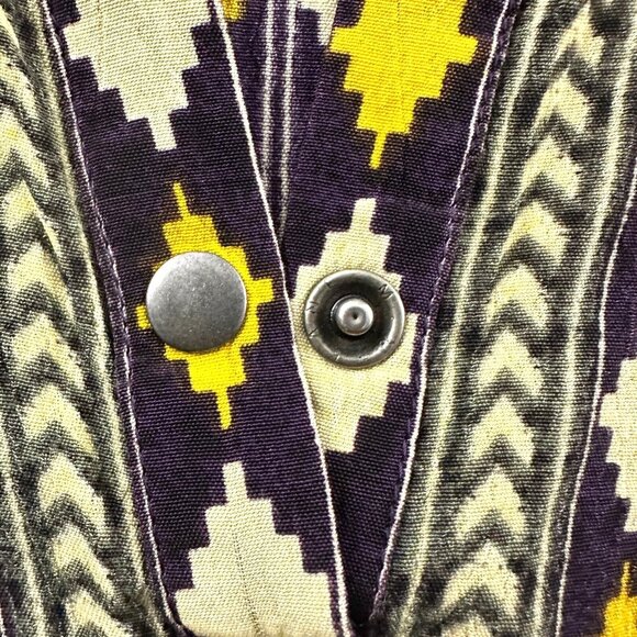Label Ritu Kumar Shirt Dress  Snaps Button Front Tunic Aztec Purple Mustard - Picture 9 of 16